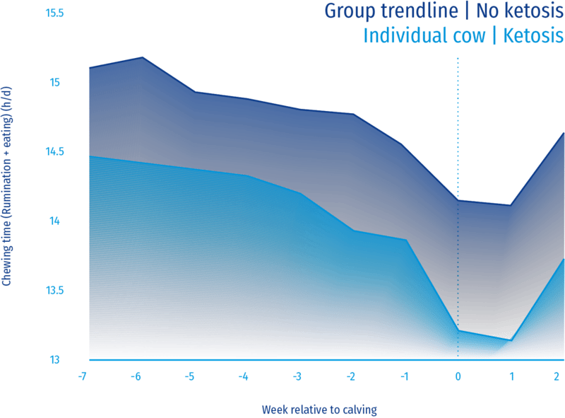 graph showing trendline of a ketosis cow compared to the rest of the herd